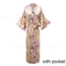 Peacock Print Satin Long Robe, Flower Kimono Bathrobe Gown for Women, Sleepwear Loungewear