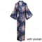 Peacock Print Satin Long Robe, Flower Kimono Bathrobe Gown for Women, Sleepwear Loungewear