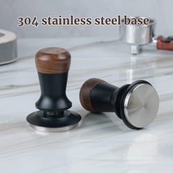 manual espresso tamper with constant pressure, walnut wood coffee tamper, professional barista tool for home cafe
