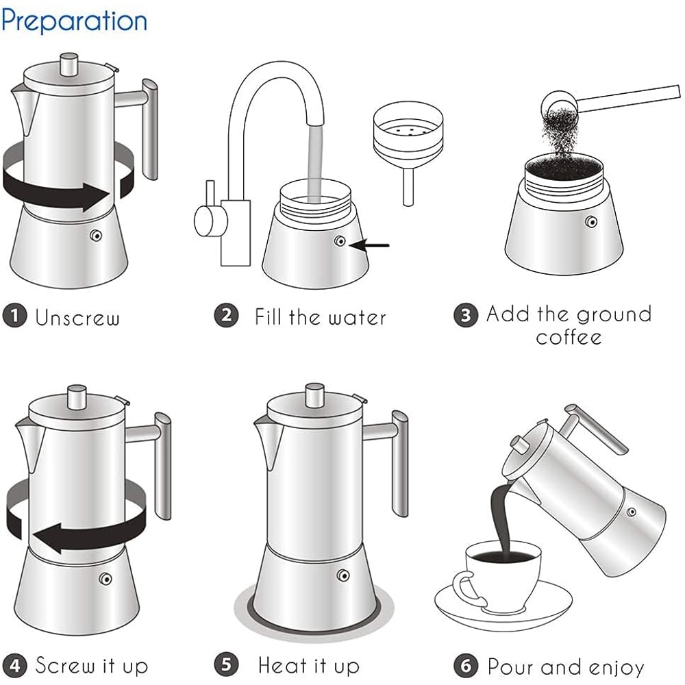 Italian Coffee Machine Maker, Stainless Steel Stovetop Espresso Maker, Induction Moka Pot