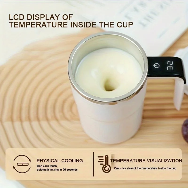 USB Rechargeable Thermal Cup, Stirring Magnetic Mug with LCD Screen, Reusable Coffee Accessories for Home Office