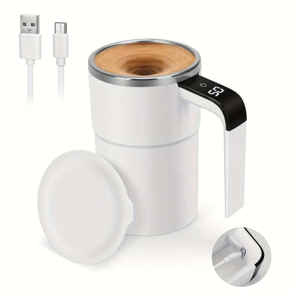 USB Rechargeable Thermal Cup, Stirring Magnetic Mug with LCD Screen, Reusable Coffee Accessories for Home Office