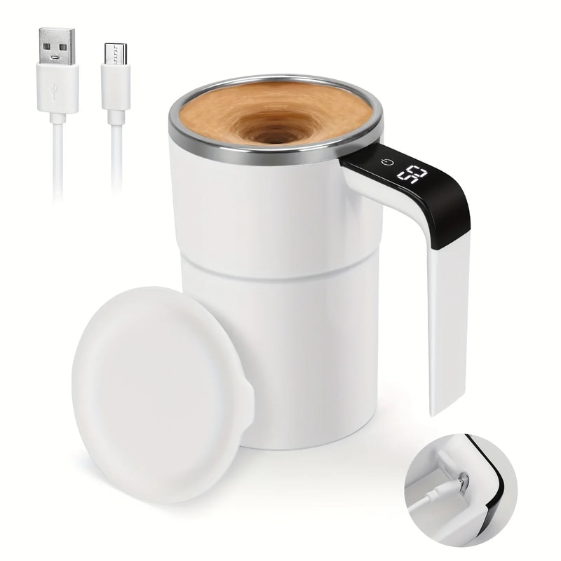 USB Rechargeable Thermal Cup, Stirring Magnetic Mug with LCD Screen, Reusable Coffee Accessories for Home Office