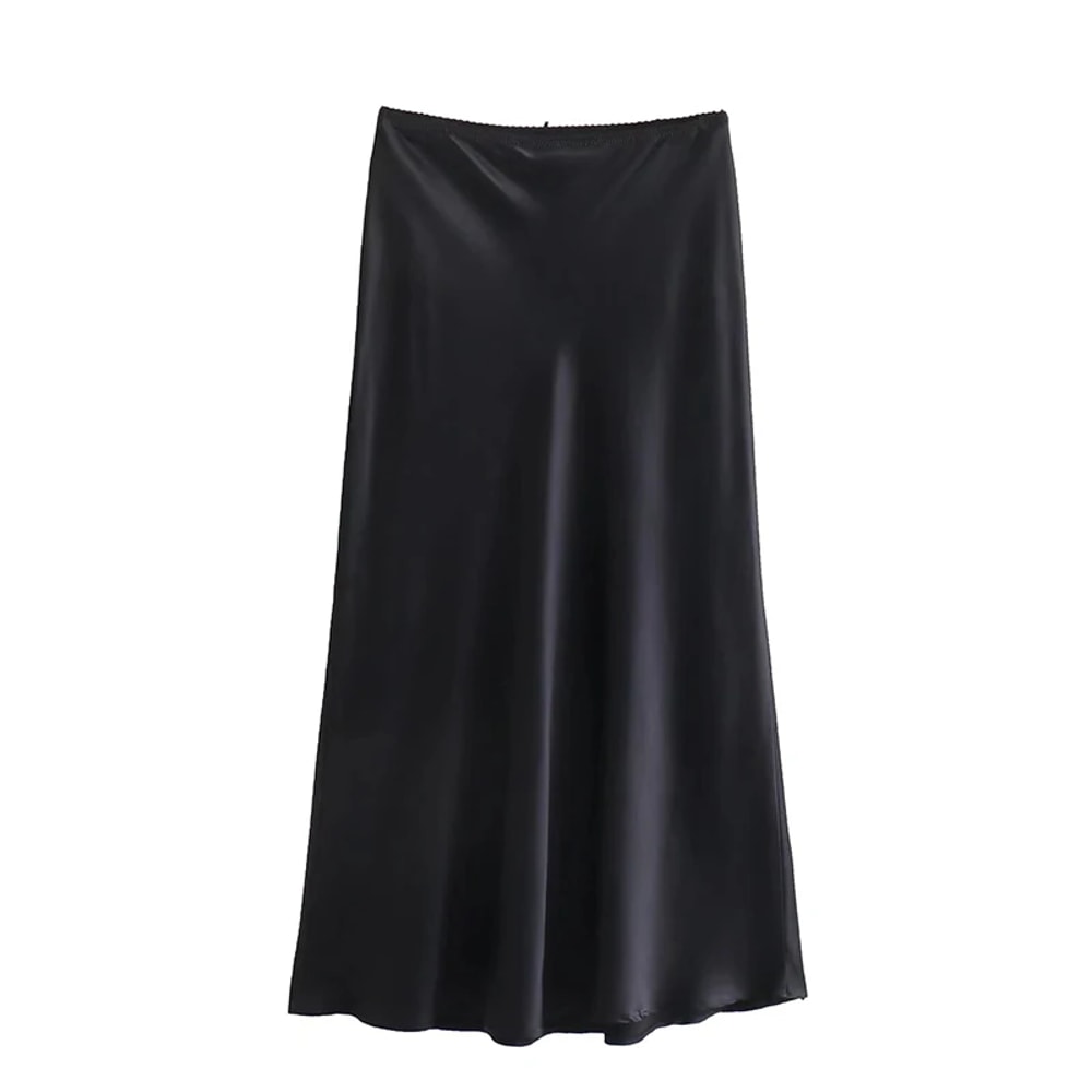 Vintage Chic Fashion Womens Satin BowDecorated HighWaist ALine Long Skirt 3