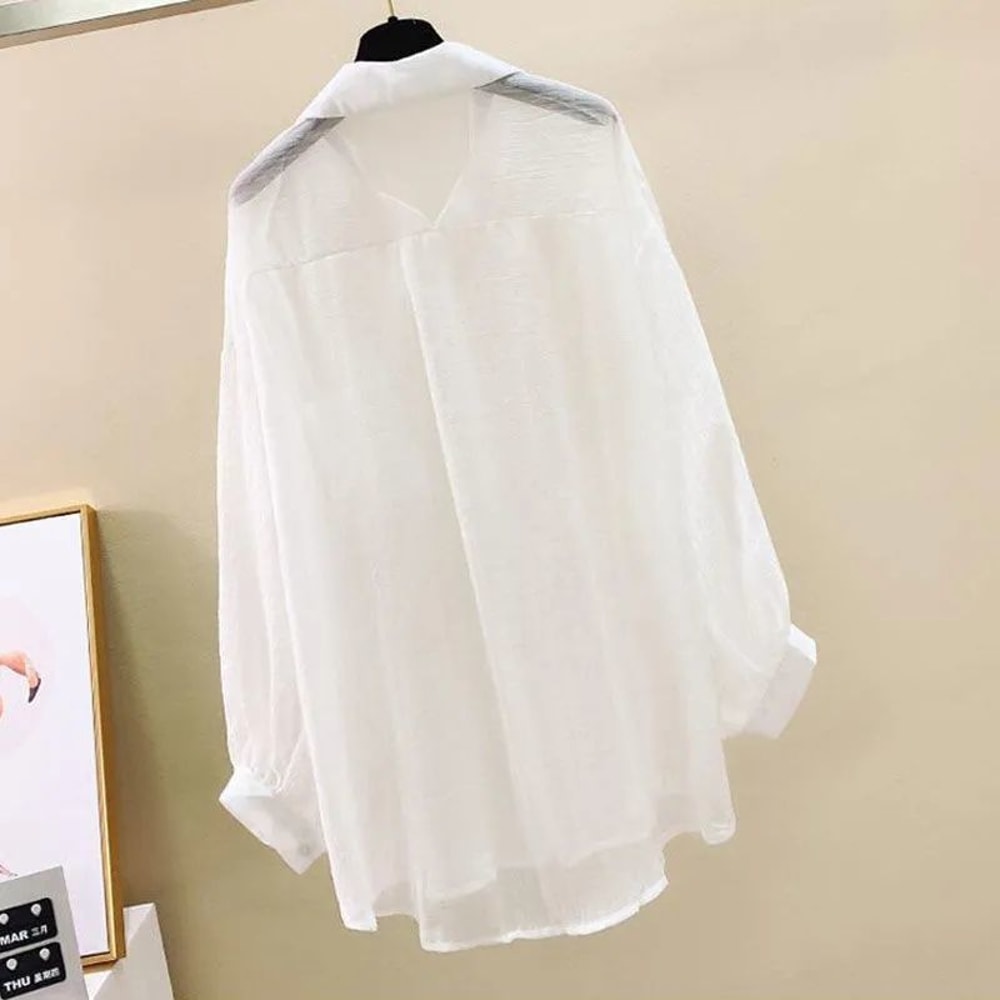 Casual Women's Cardigan Top, Korean Harajuku Loose Top, Thin Cut Perspective Chiffon Shirt for Women