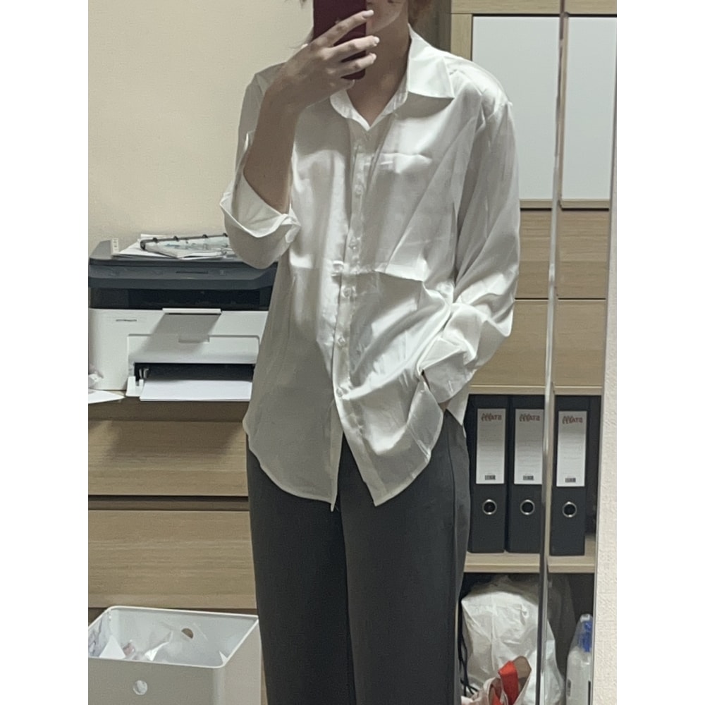 Turn-down Collar Ladies Blouse Autumn, Elegant Satin Loose Women Shirt Spring Vintage Casual Button Silk Tops