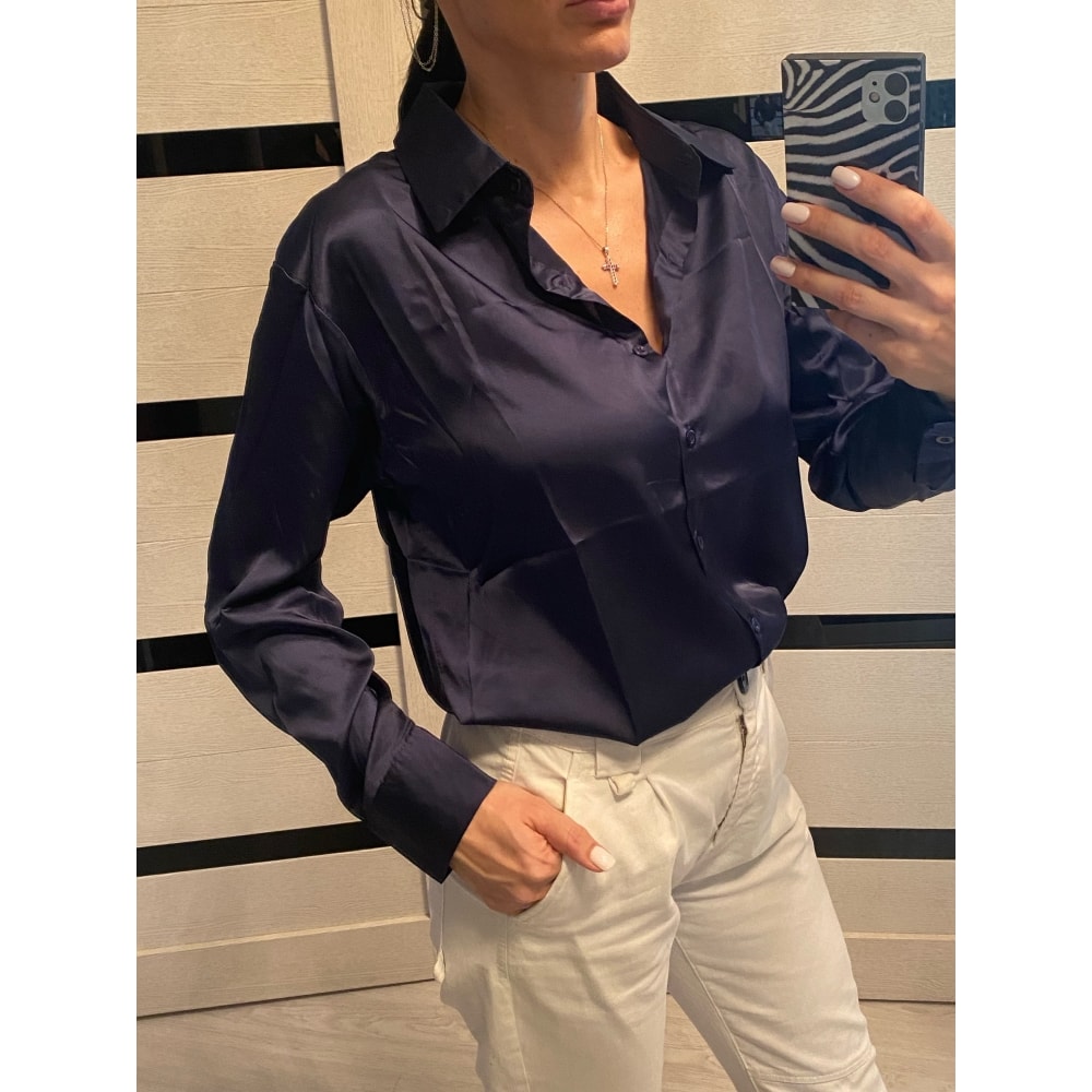 Turn-down Collar Ladies Blouse Autumn, Elegant Satin Loose Women Shirt Spring Vintage Casual Button Silk Tops