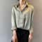 Turn-down Collar Ladies Blouse Autumn, Elegant Satin Loose Women Shirt Spring Vintage Casual Button Silk Tops