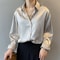 Turn-down Collar Ladies Blouse Autumn, Elegant Satin Loose Women Shirt Spring Vintage Casual Button Silk Tops