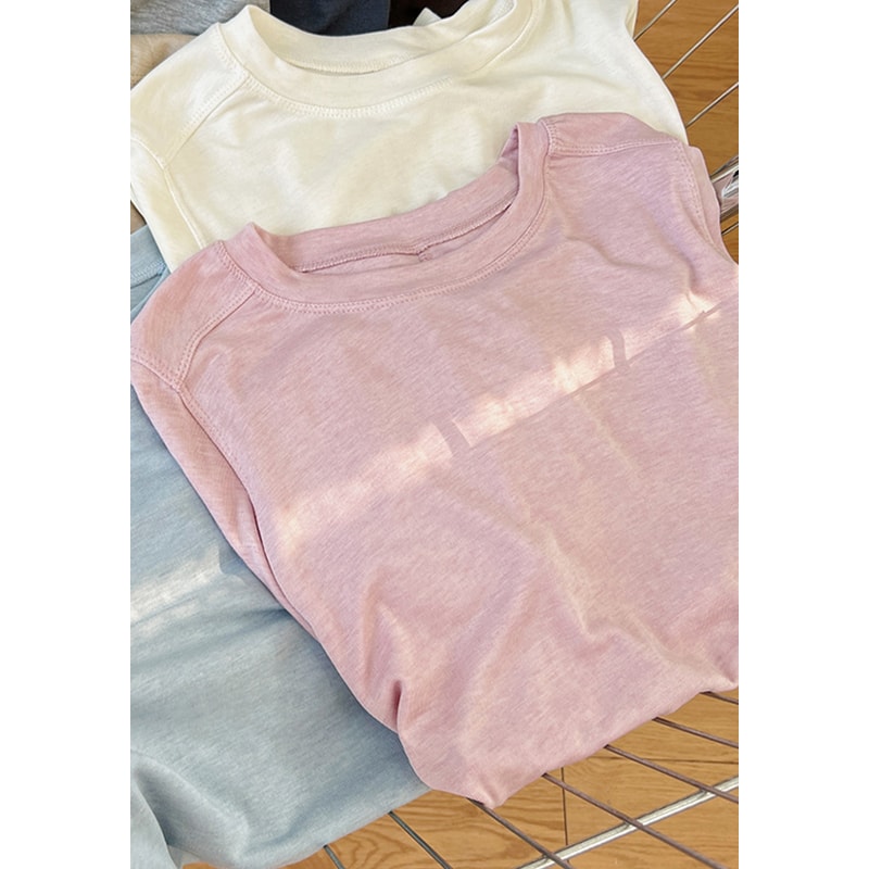 Thin Soft Waxy Fit Splice Long Sleeve T-shirt Women, Solid Color Backing Top