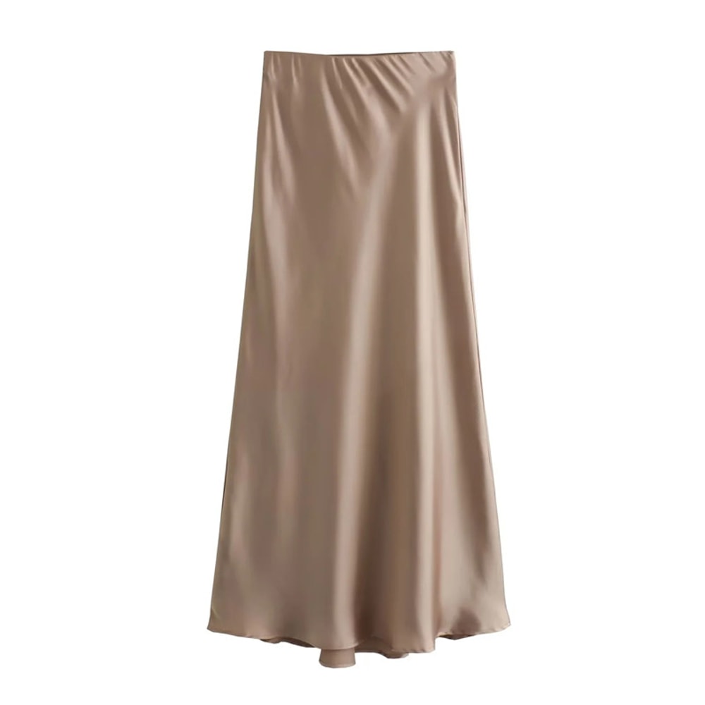 High Waist Satin Skirt For Women Elegant Black Midi Skirt For Office 9