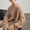 Dropped Sleeved Loose Sweaters Warm Alpaca Pullovers For Women Camel Beige Winter Fall Top 1