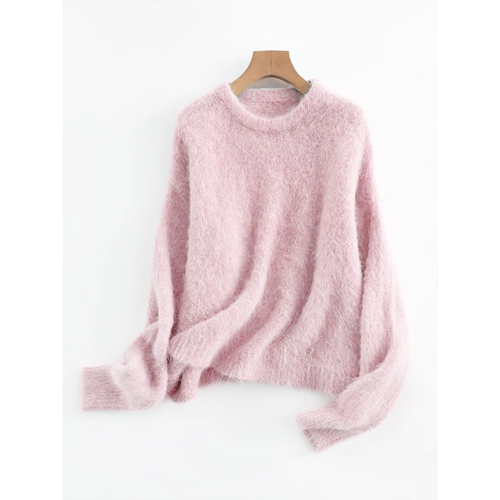 Dropped Sleeved Loose Sweaters Warm Alpaca Pullovers For Women Camel Beige Winter Fall Top 6