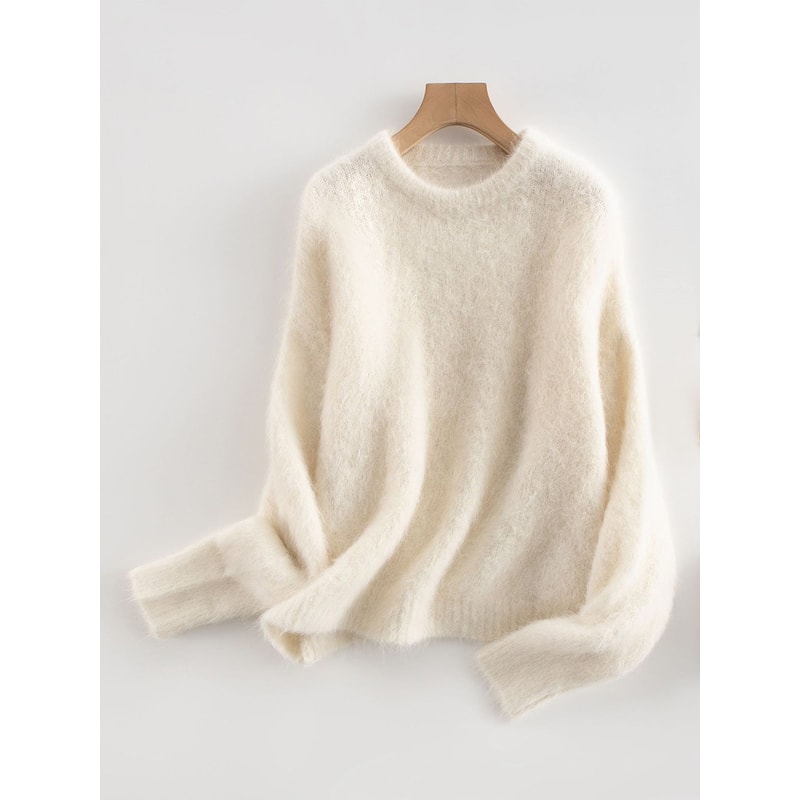 Dropped Sleeved Loose Sweaters Warm Alpaca Pullovers For Women Camel Beige Winter Fall Top 9