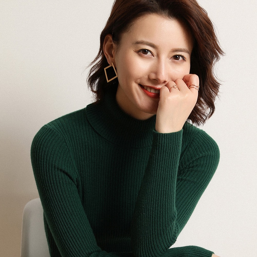 Knitted Pullover Sweater For Women Korean Slim Fit High Neck Sweater 6