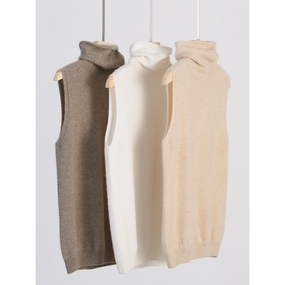 Wool Knitwear Sleeveless Pullovers Turtleneck Sweater, Fashion Waistcoat Vest Tops for Spring Autumn Winter