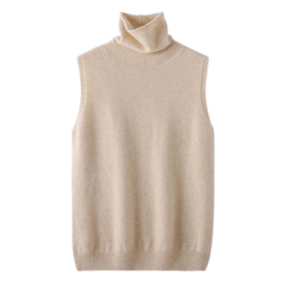 Wool Knitwear Sleeveless Pullovers Turtleneck Sweater, Fashion Waistcoat Vest Tops for Spring Autumn Winter