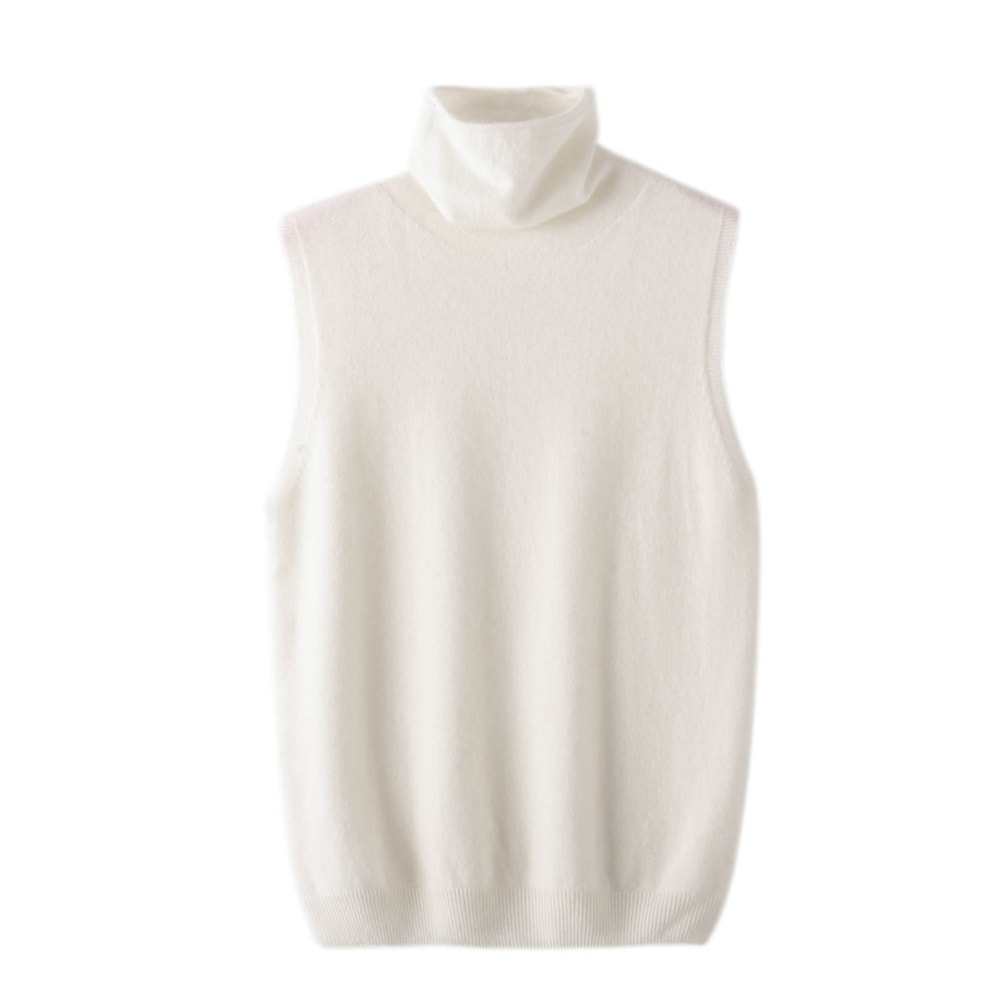 Wool Knitwear Sleeveless Pullovers Turtleneck Sweater, Fashion Waistcoat Vest Tops for Spring Autumn Winter