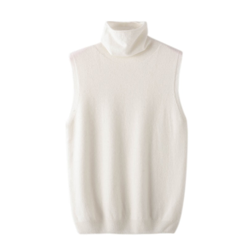 Wool Knitwear Sleeveless Pullovers Turtleneck Sweater, Fashion Waistcoat Vest Tops for Spring Autumn Winter