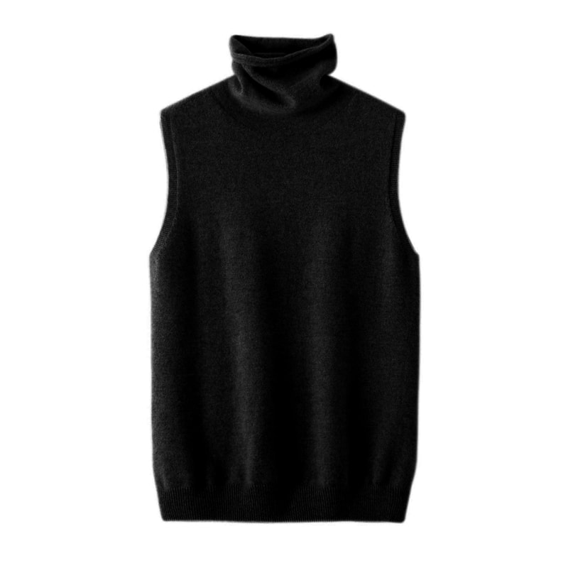 Wool Knitwear Sleeveless Pullovers Turtleneck Sweater, Fashion Waistcoat Vest Tops for Spring Autumn Winter