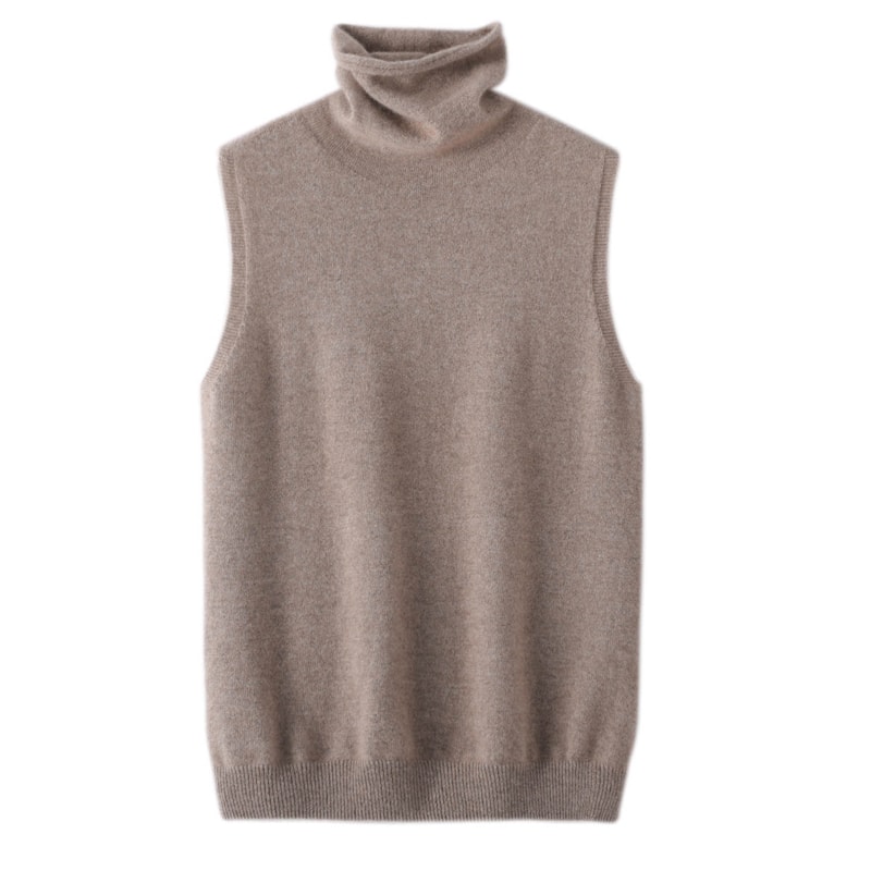 Wool Knitwear Sleeveless Pullovers Turtleneck Sweater, Fashion Waistcoat Vest Tops for Spring Autumn Winter
