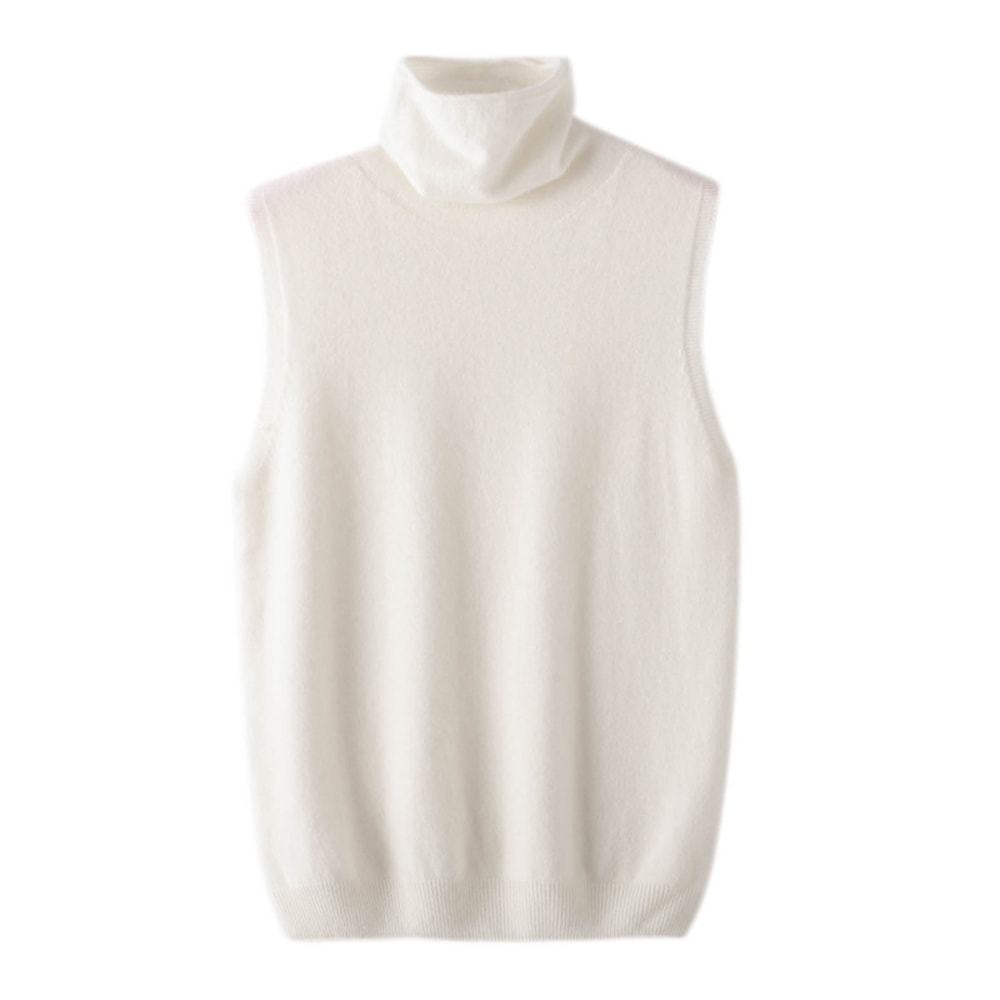 Wool Knitwear Sleeveless Pullovers Turtleneck Sweater, Fashion Waistcoat Vest Tops for Spring Autumn Winter