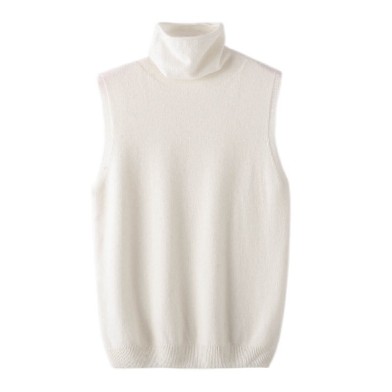 Wool Knitwear Sleeveless Pullovers Turtleneck Sweater, Fashion Waistcoat Vest Tops for Spring Autumn Winter