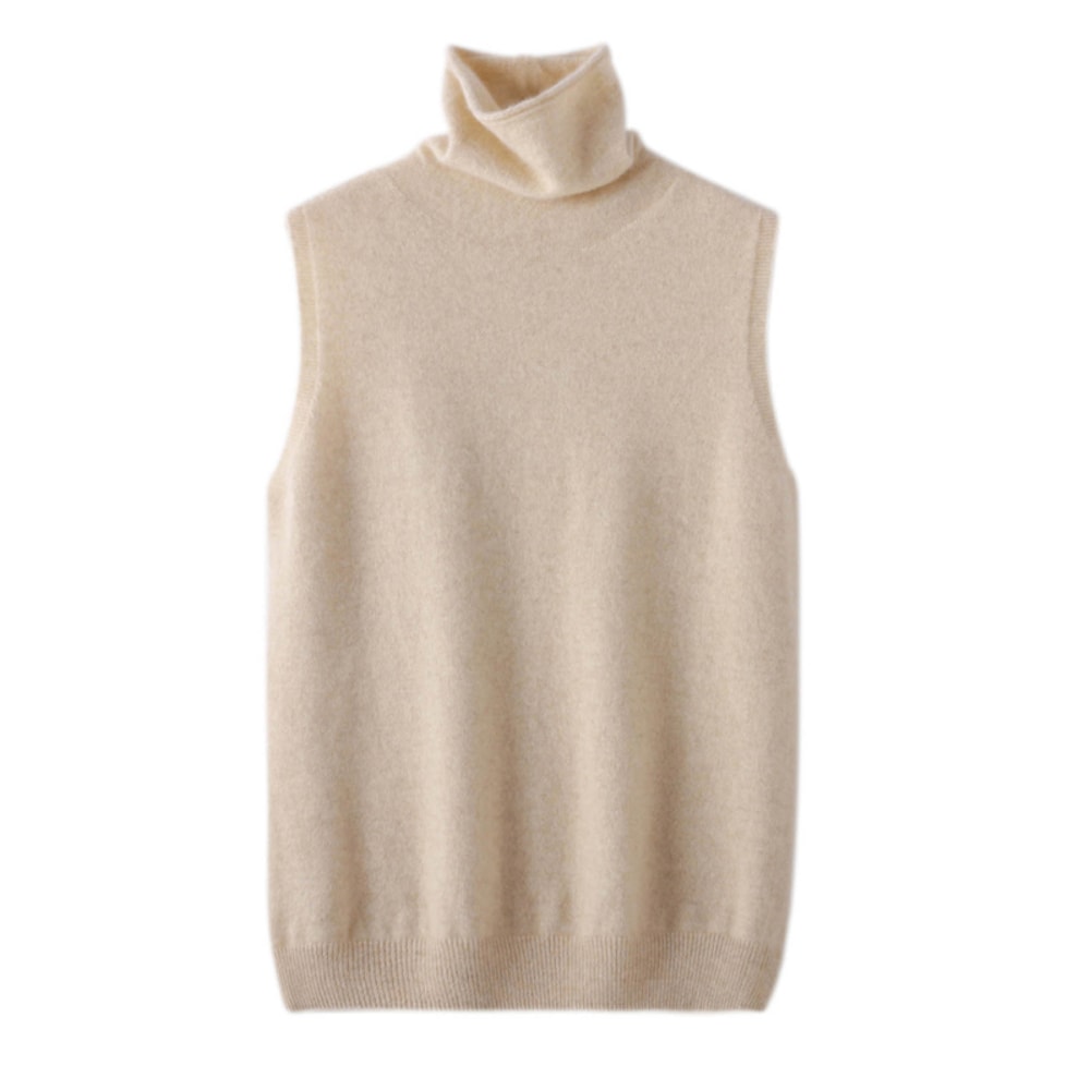 Wool Knitwear Sleeveless Pullovers Turtleneck Sweater, Fashion Waistcoat Vest Tops for Spring Autumn Winter