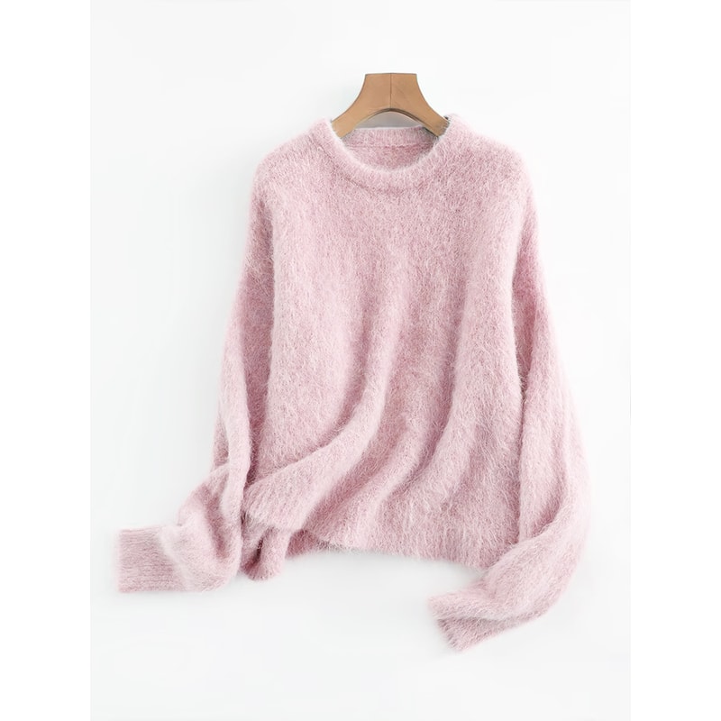 Dropped Sleeved Loose Sweaters For Women Warm Alpaca Pullover Fall Winter Top In Camel Beig 2