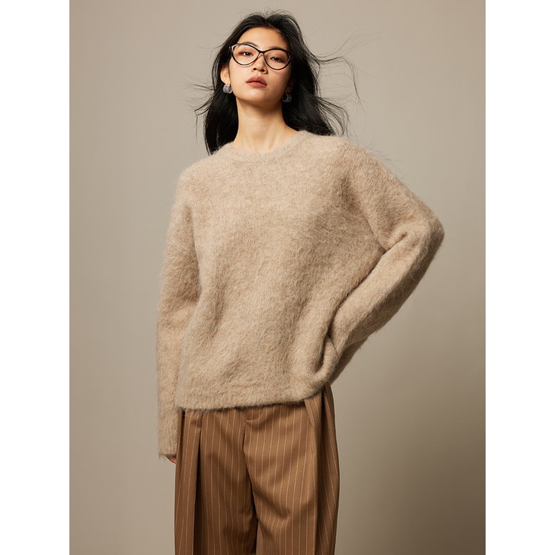 Dropped Sleeved Loose Sweaters For Women Warm Alpaca Pullover Fall Winter Top In Camel Beig 9