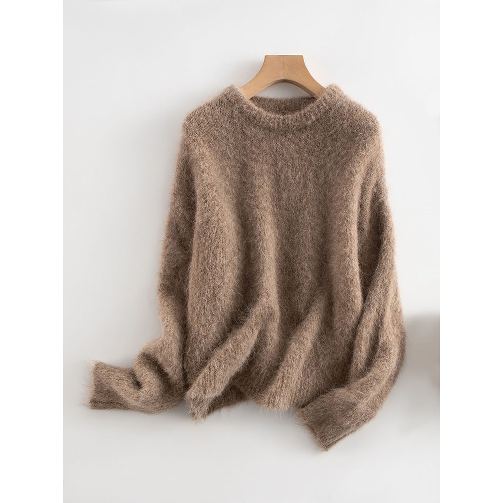 Dropped Sleeved Loose Sweaters For Women Warm Alpaca Pullover Fall Winter Top In Camel Beig 12