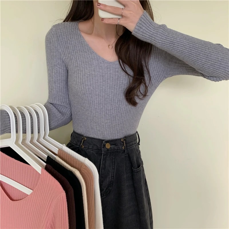 Fashion Clothes, Autumn Winter Women Sweaters, Solid Jersey Tops