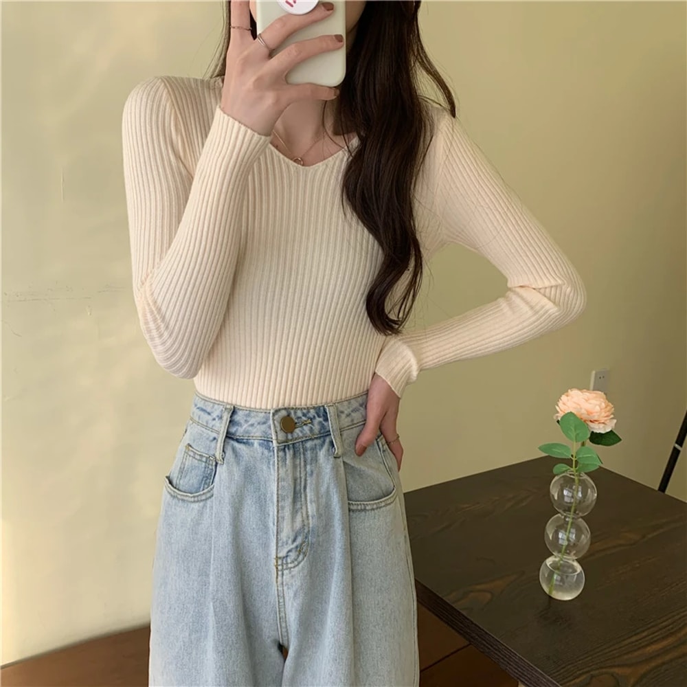 Fashion Clothes, Autumn Winter Women Sweaters, Solid Jersey Tops