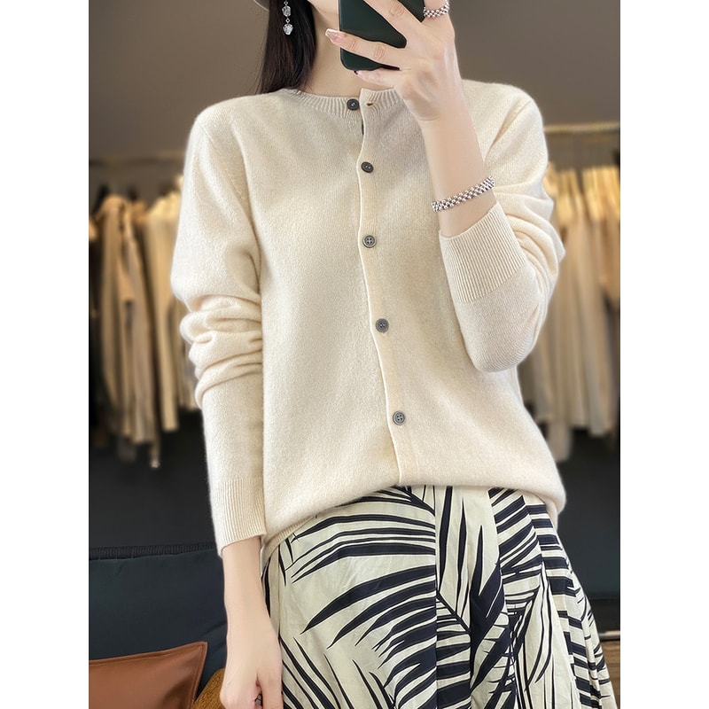 Casual Wool Sweater Women O-Neck Cardigan Buttoned Knitwear Soft Winter Tops