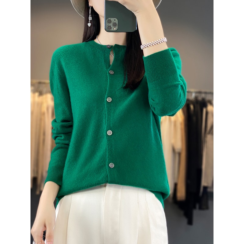 Casual Wool Sweater Women O-Neck Cardigan Buttoned Knitwear Soft Winter Tops