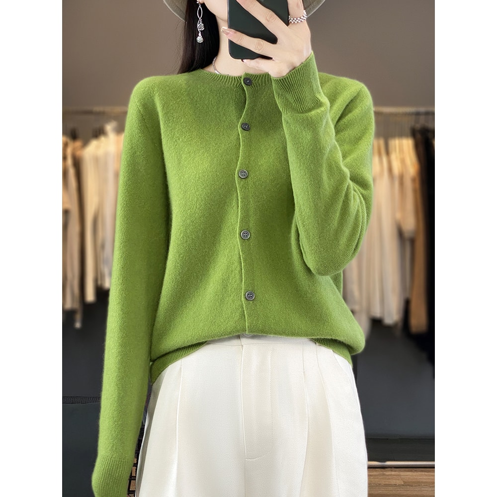 Casual Wool Sweater Women O-Neck Cardigan Buttoned Knitwear Soft Winter Tops