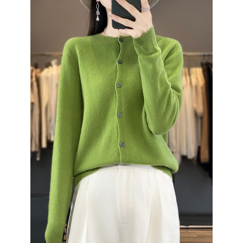 Casual Wool Sweater Women O-Neck Cardigan Buttoned Knitwear Soft Winter Tops