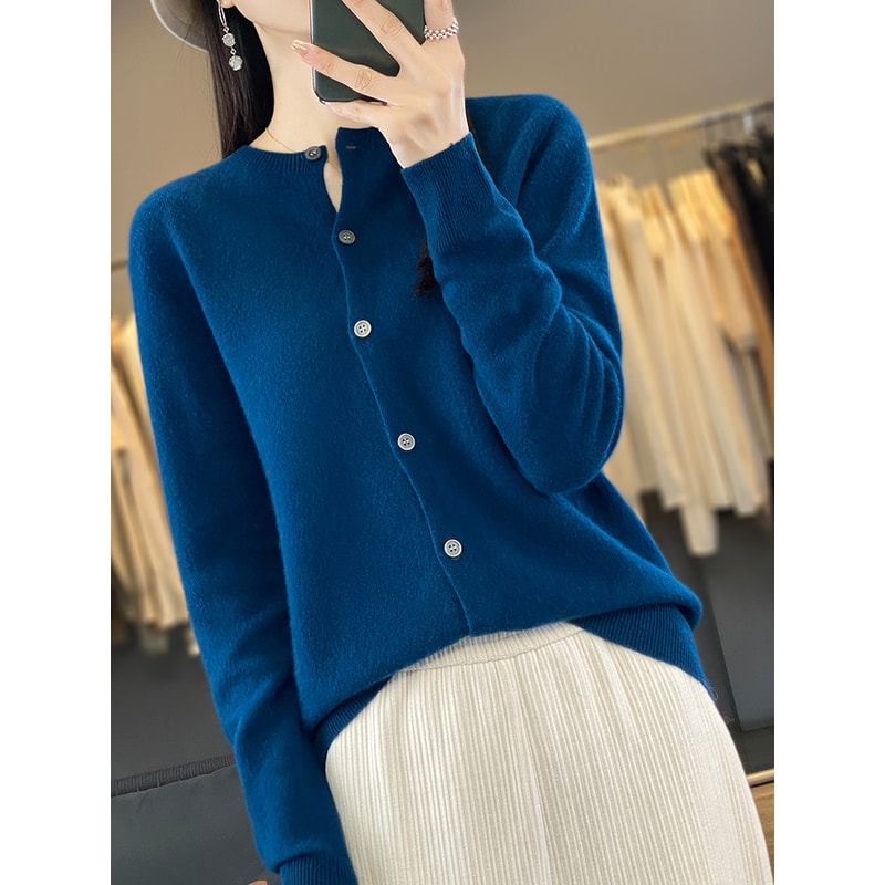 Casual Wool Sweater Women O-Neck Cardigan Buttoned Knitwear Soft Winter Tops