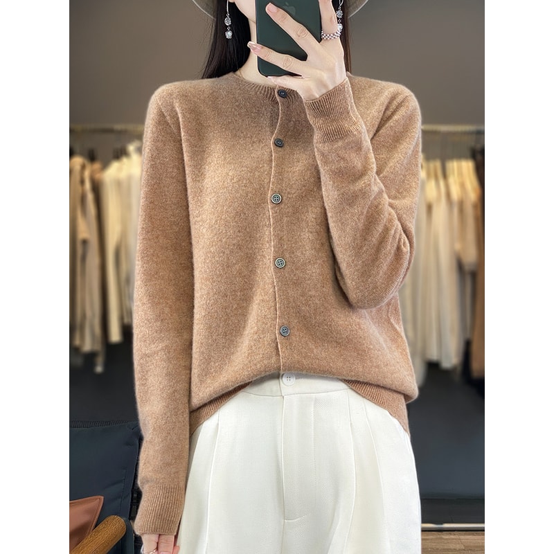 Casual Wool Sweater Women O-Neck Cardigan Buttoned Knitwear Soft Winter Tops