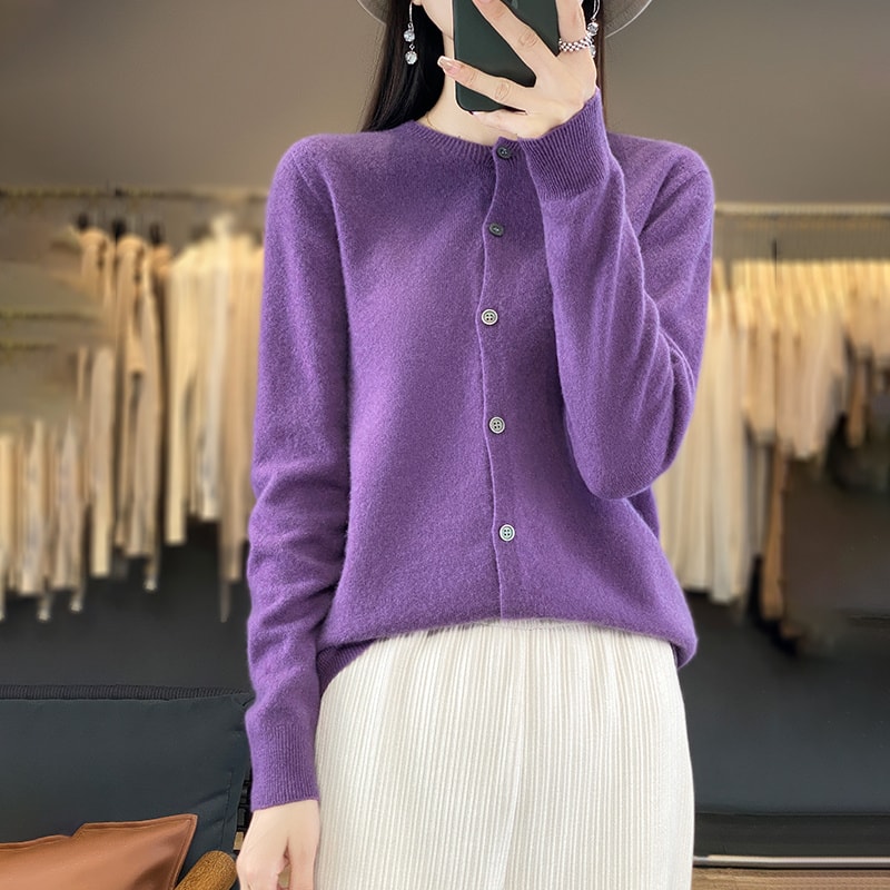 Casual Wool Sweater Women O-Neck Cardigan Buttoned Knitwear Soft Winter Tops
