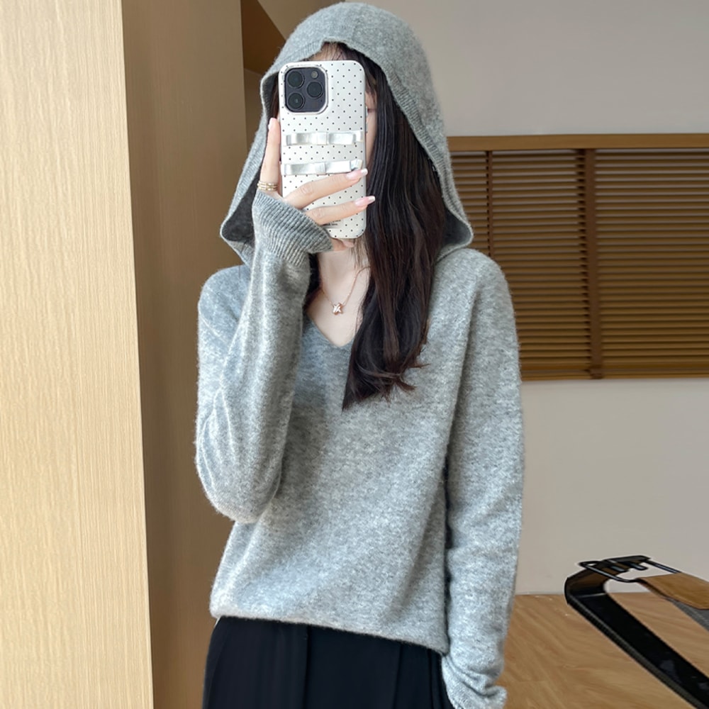 Soft Cashmere Tops, Clothing Hooded Collar Pullover Merino Wool Sweater