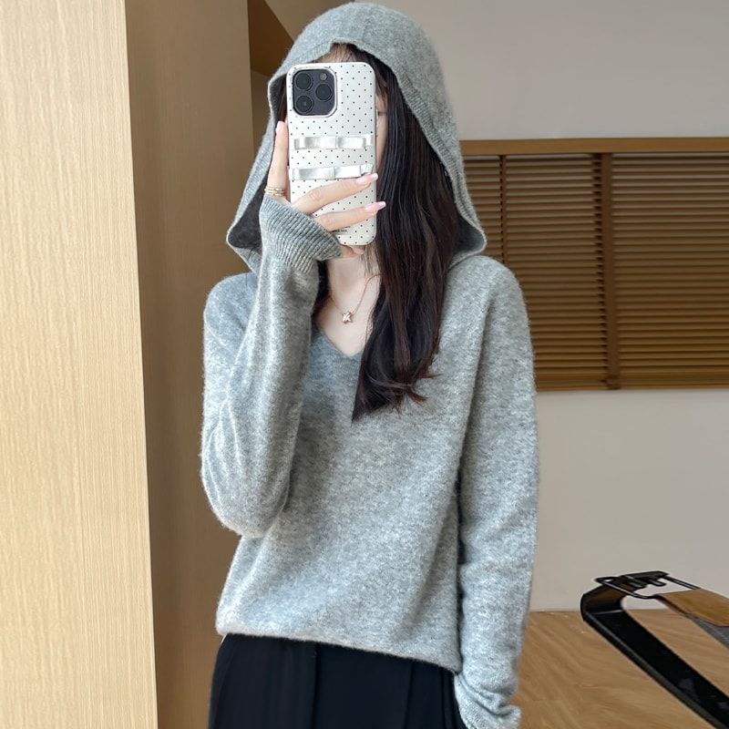 Soft Cashmere Tops, Clothing Hooded Collar Pullover Merino Wool Sweater