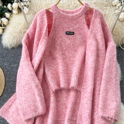 warm loose cardigan, solid cashmere sweater long sleeves, sleeveless knitting tank top winter casual tops