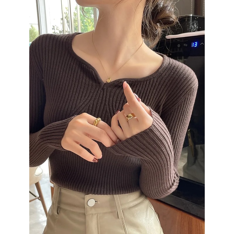 HighQuality Knitted Ribbed Sweater Chic Autumn Winter Pullover Slim Long Sleeve Badycon Sweater For 3
