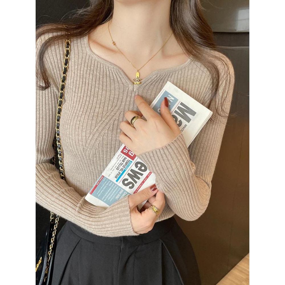HighQuality Knitted Ribbed Sweater Chic Autumn Winter Pullover Slim Long Sleeve Badycon Sweater For 4