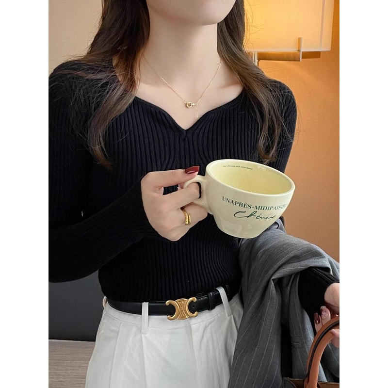 HighQuality Knitted Ribbed Sweater Chic Autumn Winter Pullover Slim Long Sleeve Badycon Sweater For 6