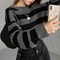 Vintage Oversize Knit Jumper Female, Korean Style Striped Cropped Sweater, Autumn Long Sleeve O-neck Pullover Tops