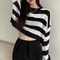 Vintage Oversize Knit Jumper Female, Korean Style Striped Cropped Sweater, Autumn Long Sleeve O-neck Pullover Tops