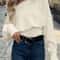 Casual Lady Long Sleeve Knitted Pullovers with Shoulder Sweater Slash Neck for Women Autumn Winter Fashion