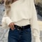 Casual Lady Long Sleeve Knitted Pullovers with Shoulder Sweater Slash Neck for Women Autumn Winter Fashion